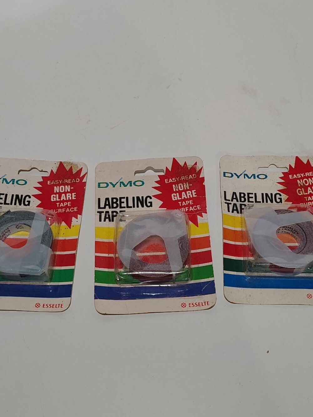 Vintage 1983 Dymo Non-Glare Labeling Tape Lot 3 NOS 3/8 x 12' Red Black